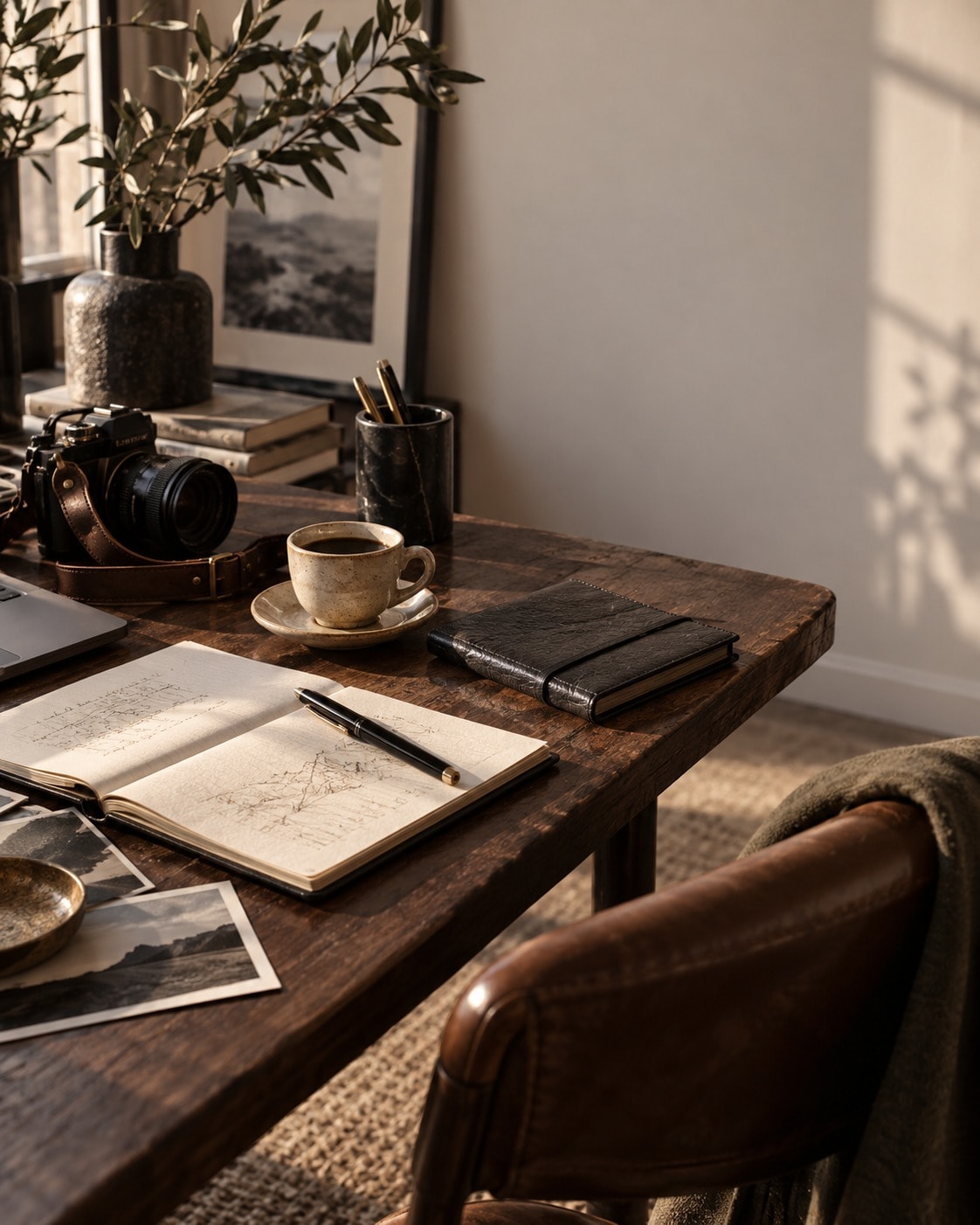 Creative materials on a warm working table
